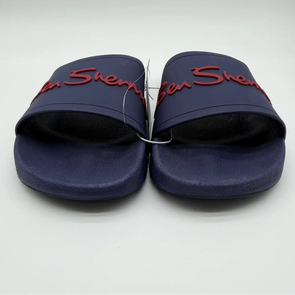Ben Sherman Waterford Logo Slide Sandals Shower Shoes Mens Casual Blue Red 7 NEW